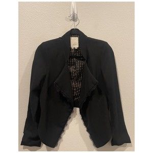 ELEVENSES Lace Cropped Eyelash Lace Trimmed Blazer